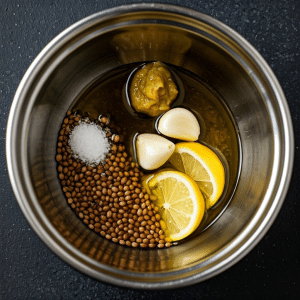 Bowl with olive oil marinade 