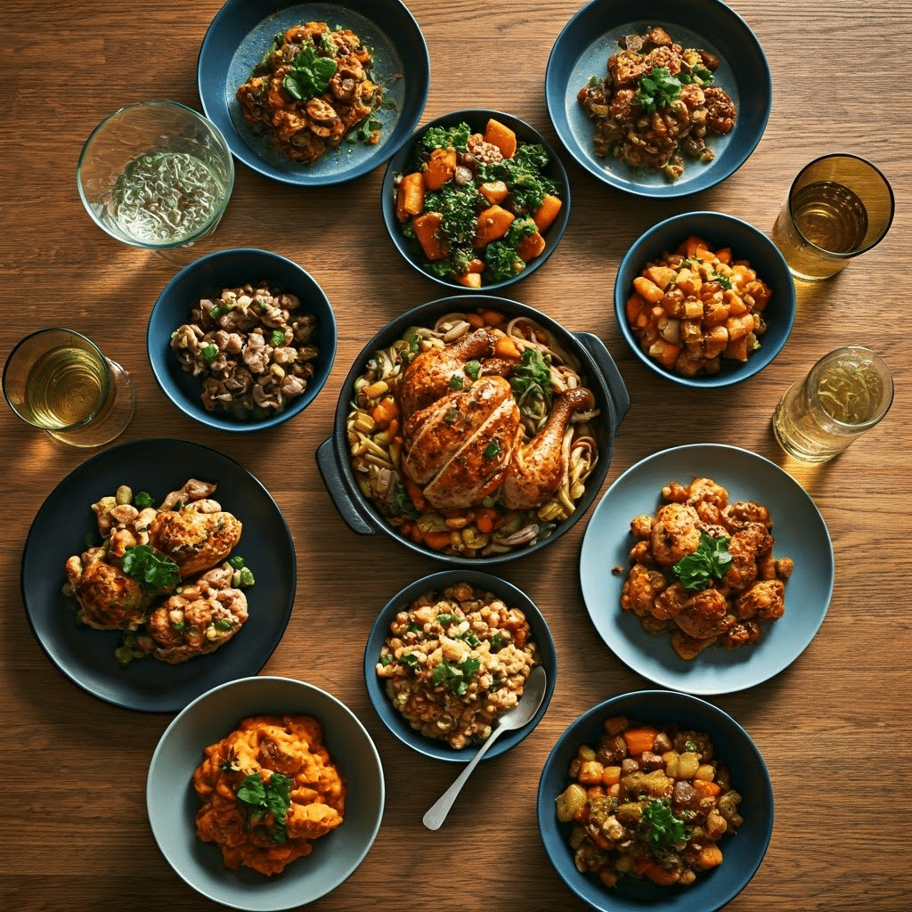 Chicken dinners on table 