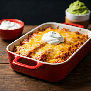 Chicken enchilada bake served 