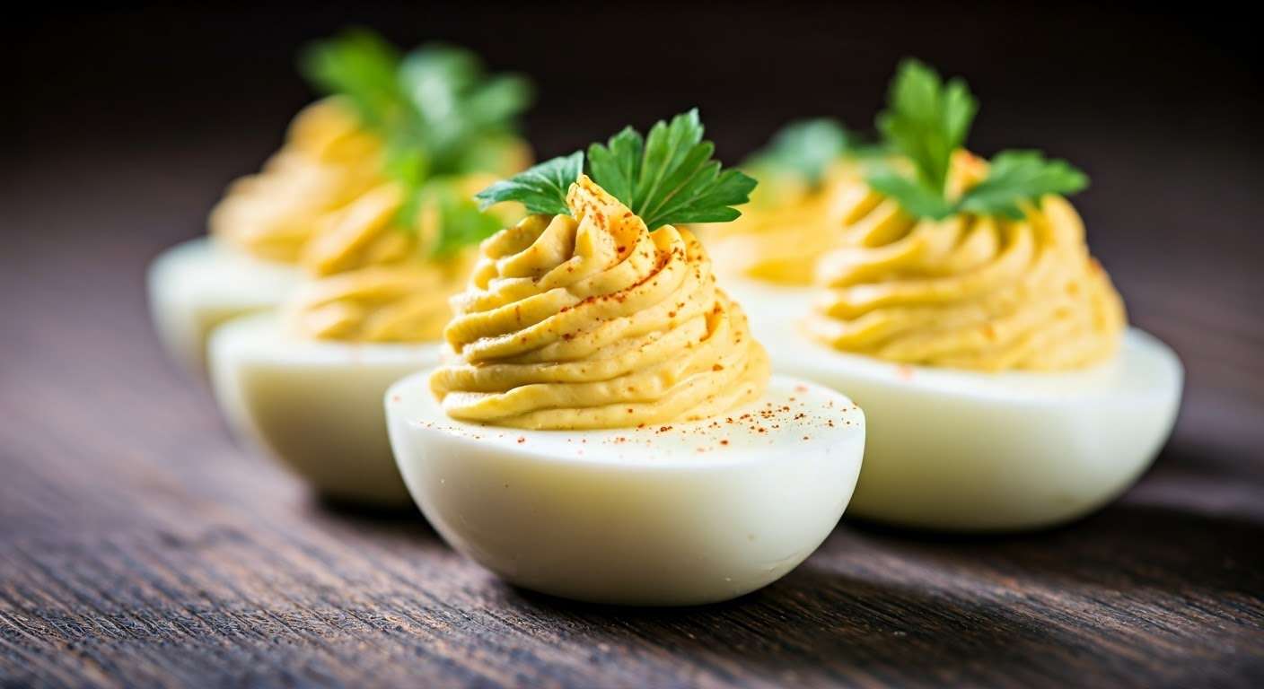 Classic deviled eggs on a plate