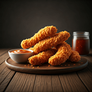 Crispy chicken strips with dipping sauce1 