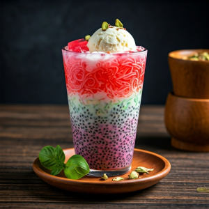 Glass of Falooda dessert drink 