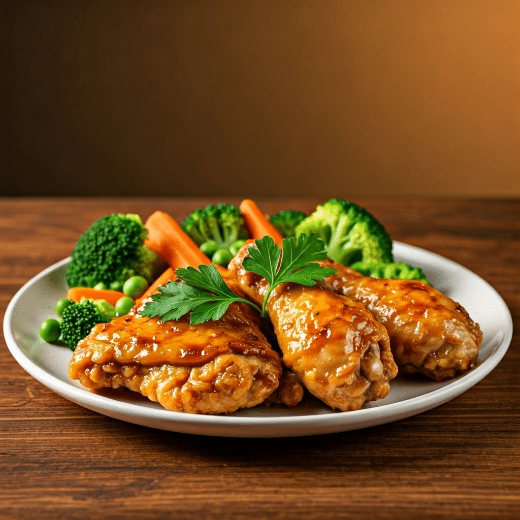 Honey garlic chicken served
