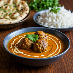 Lamb Kofta Salan with naan and rice 