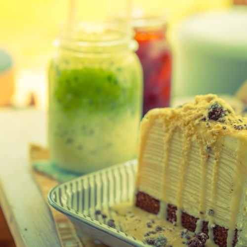 Layered ice cream cake with crumble topping