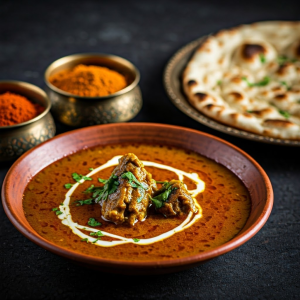 Mughlai stew with naan and spices