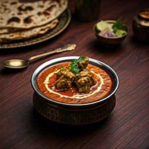 Mutton korma in traditional bowl 