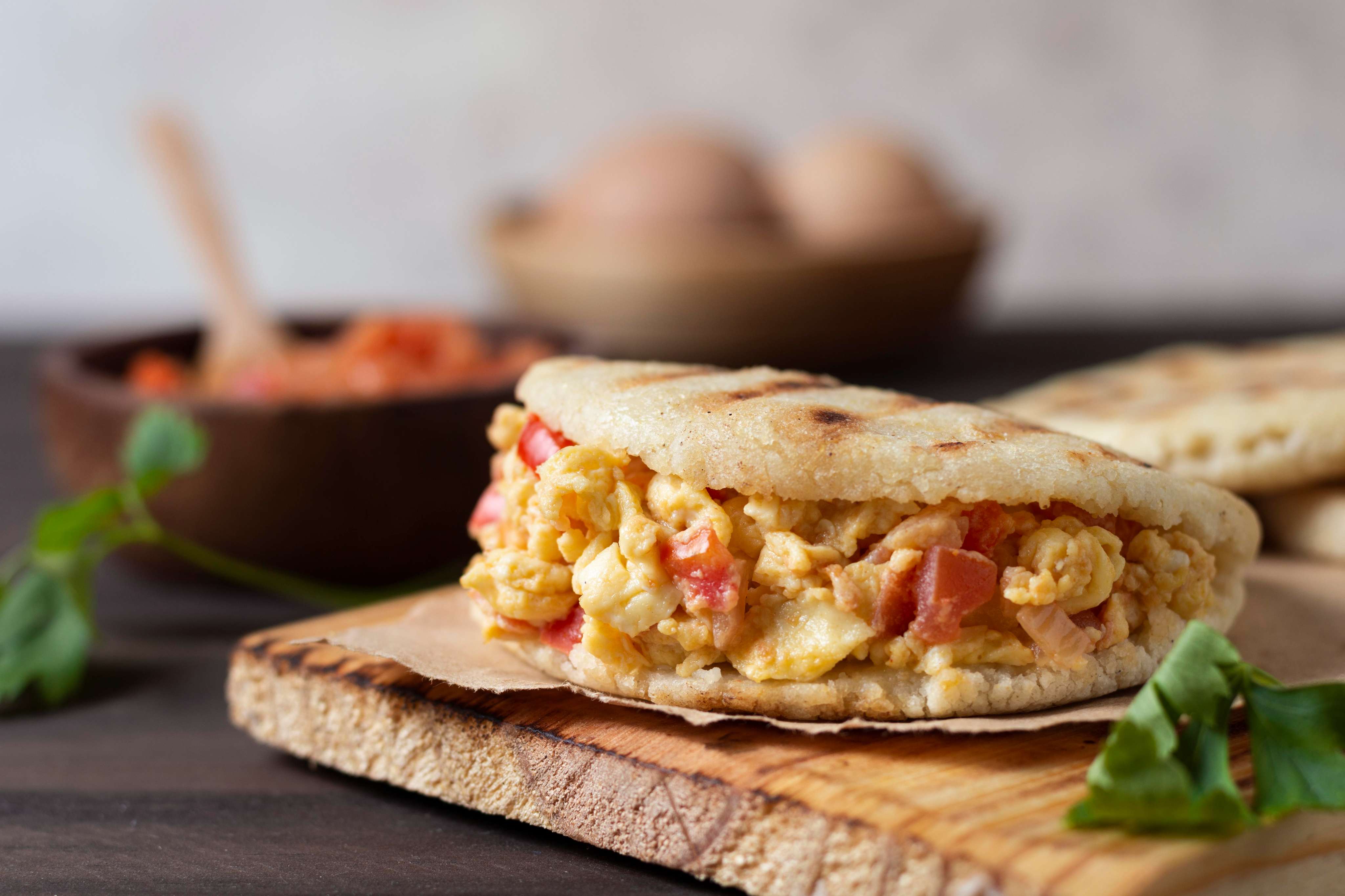 Pita pockets stuffed with scrambled eggs