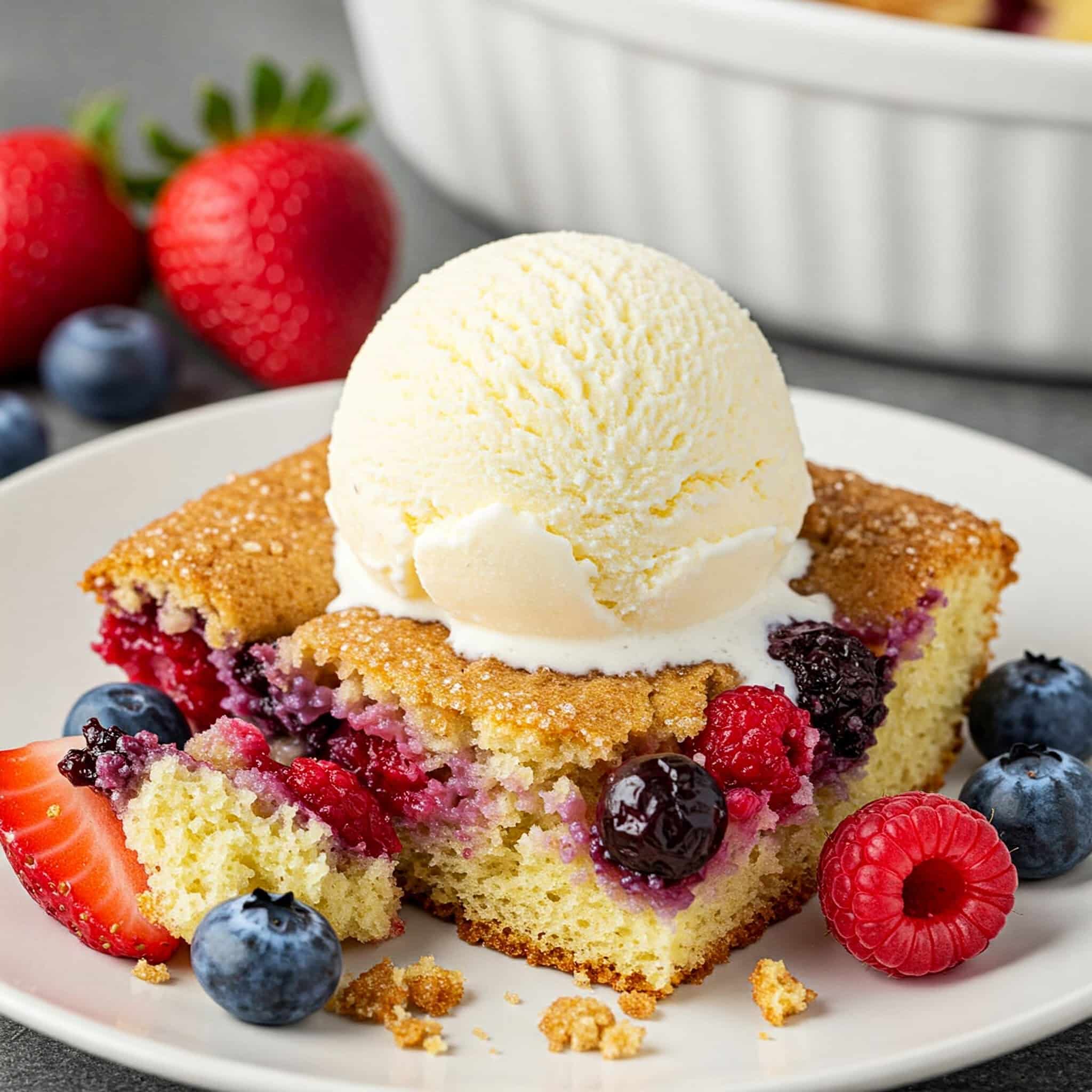 Triple berry spoon cake