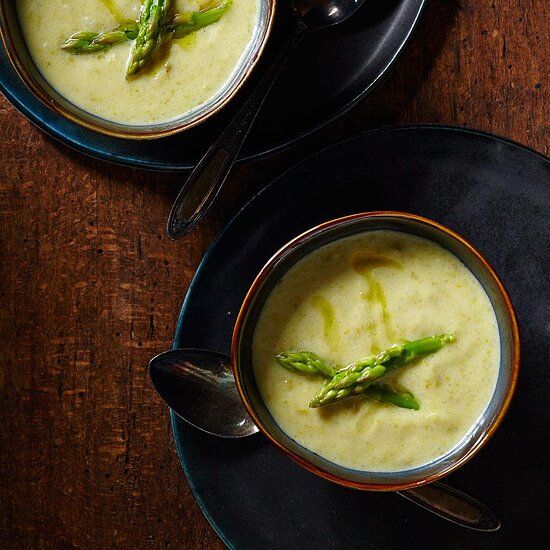 Two bowls of Garden Fresh Asparagus Soup