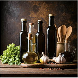 Variety of olive oils in kitchen