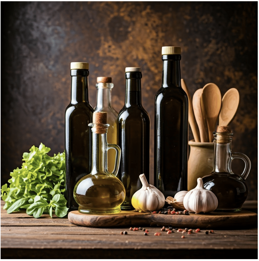 Variety of olive oils in kitchen