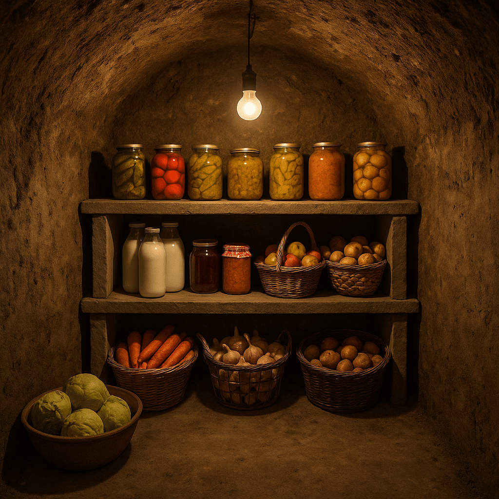 food being preserved in underground fridge