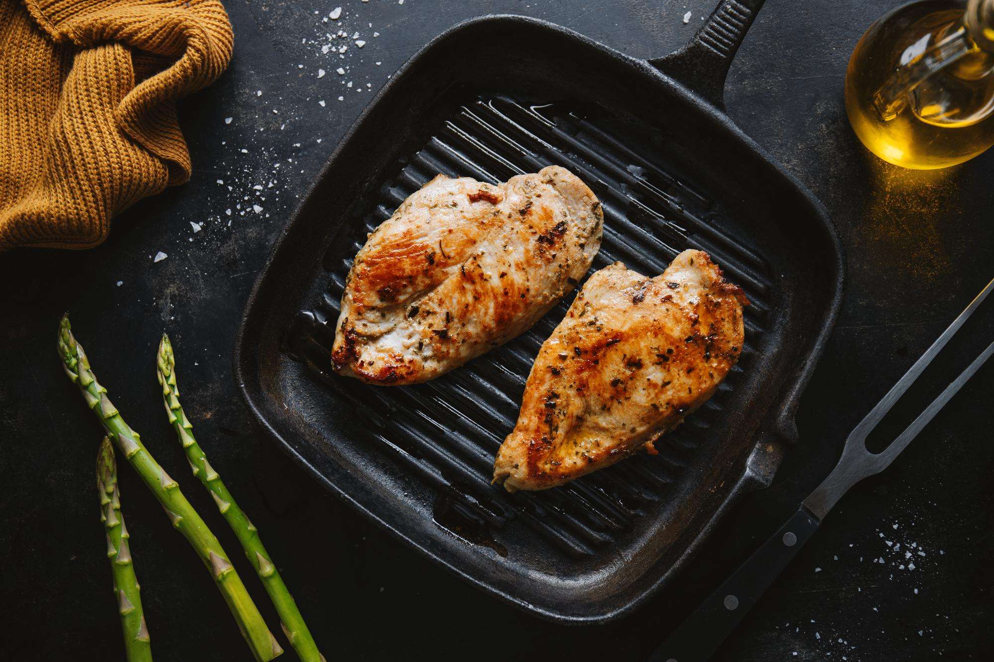 grilled chicken in a pan