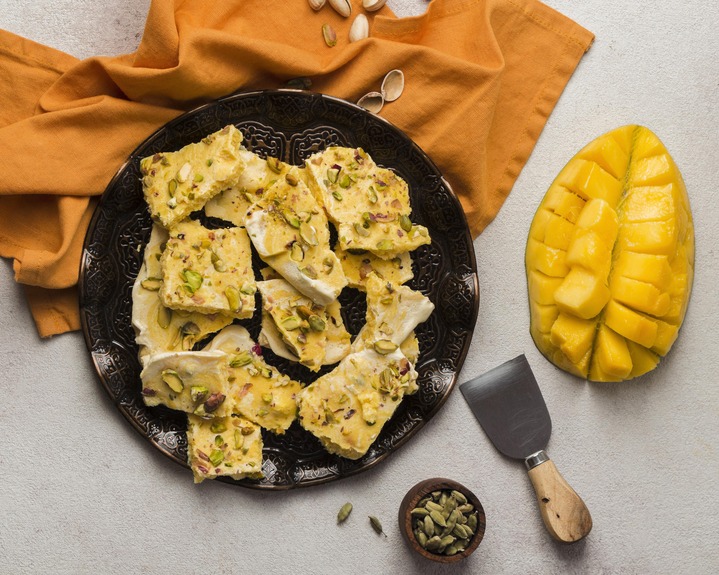 Grilled Mango with Honey and Pistachios