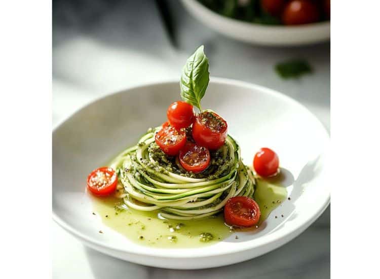 Zucchini Noodles with Pesto and Cherry Tomatoes
