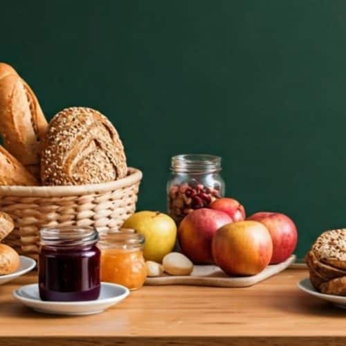 Breakfast spread with bread and jams