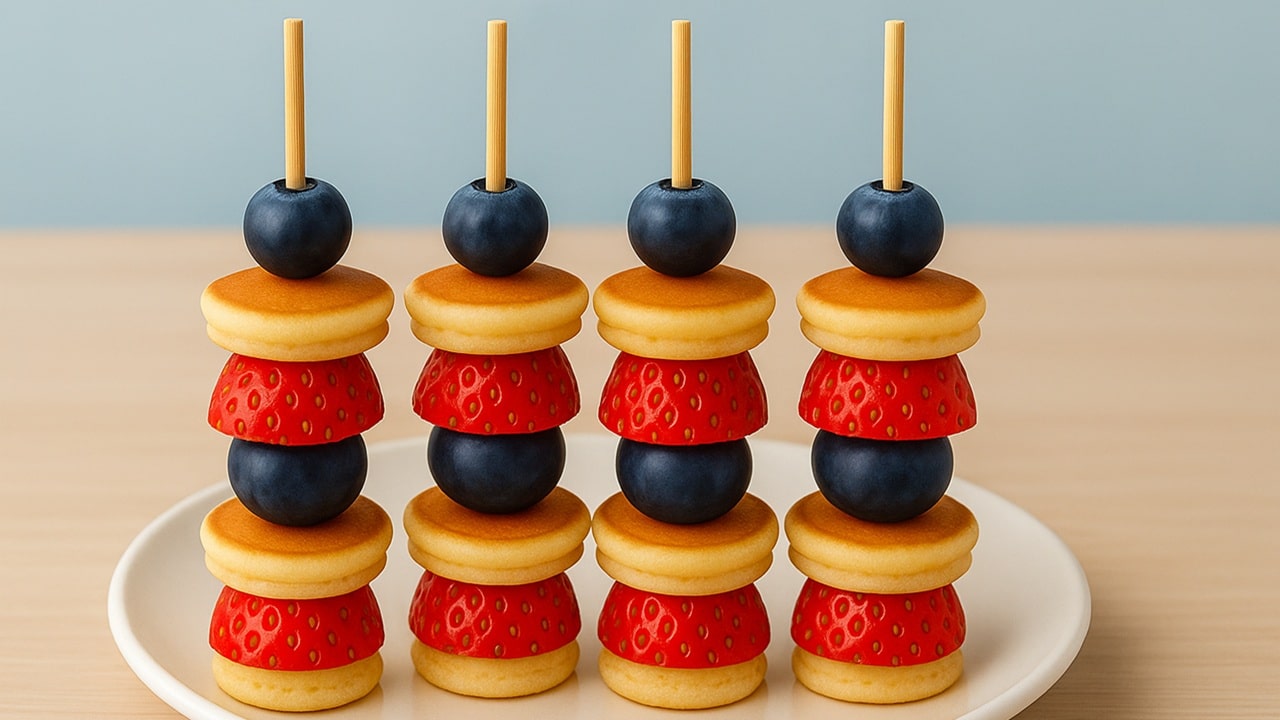 Mini pancake stacks on skewers