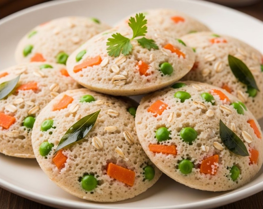Oats Idli with Carrot and Peas