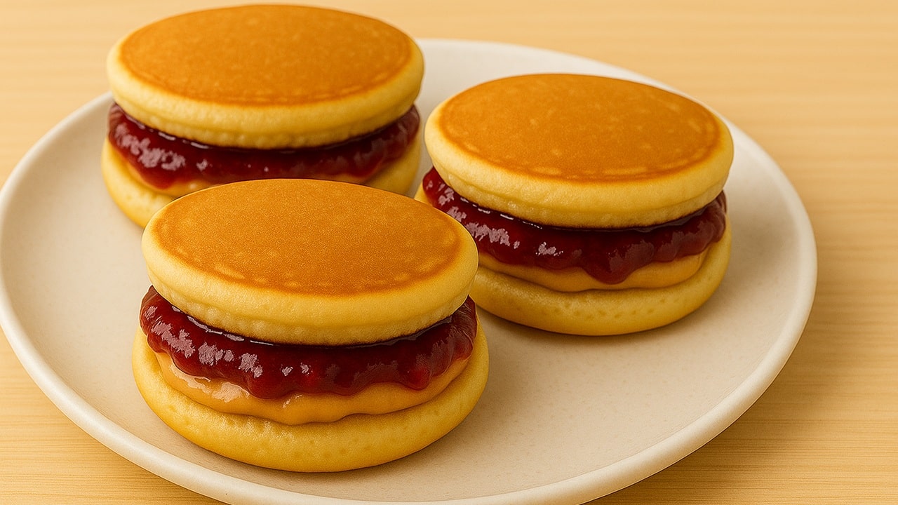 Peanut butter and jelly pancake sandwiches