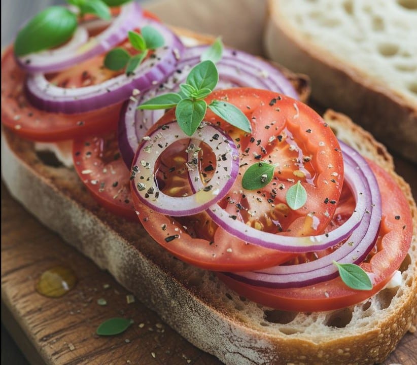 Tomato Onion Open Sandwich