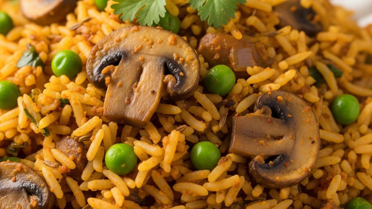 Mushroom and Peas Masala Rice