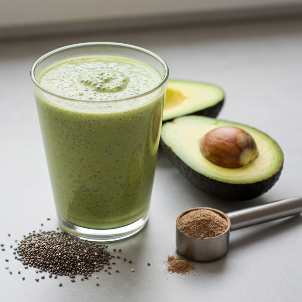 Avocado chia protein smoothie breakfast