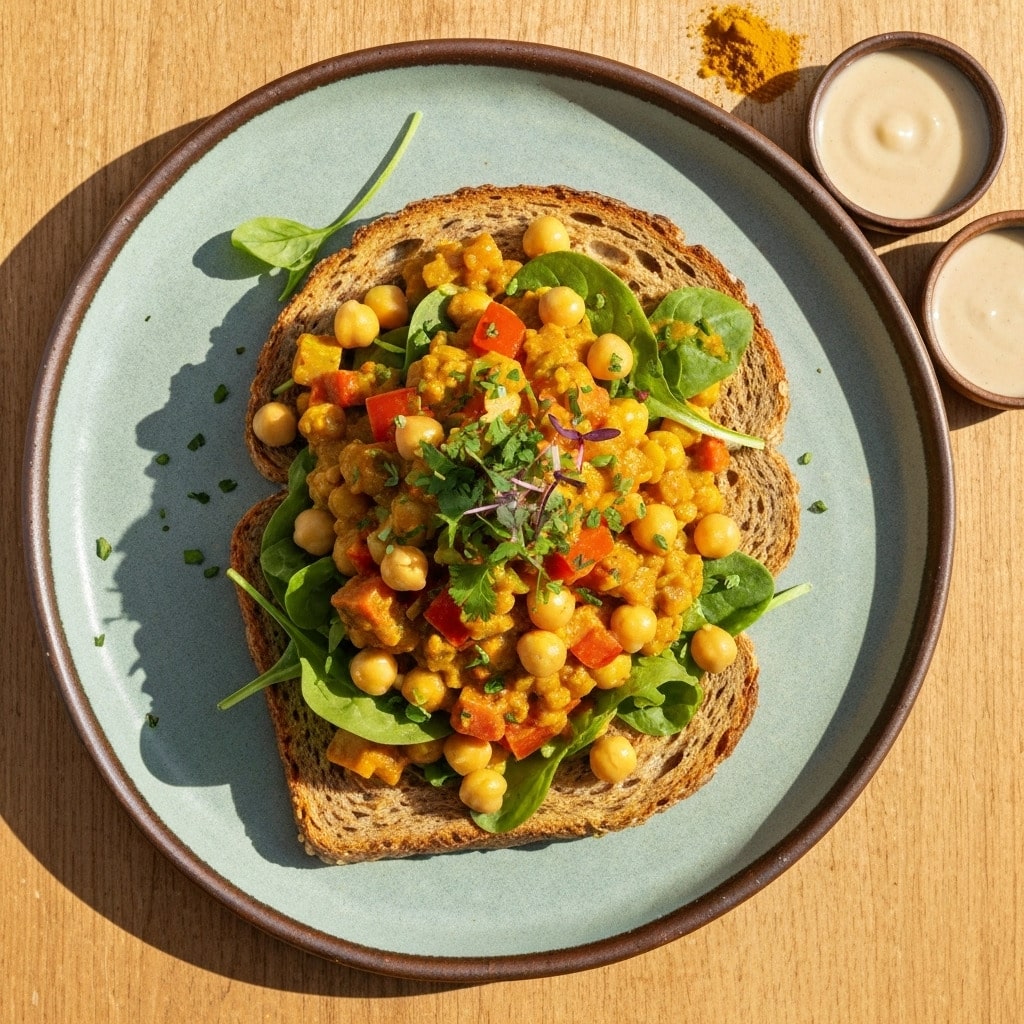Chickpea curry salad on toast