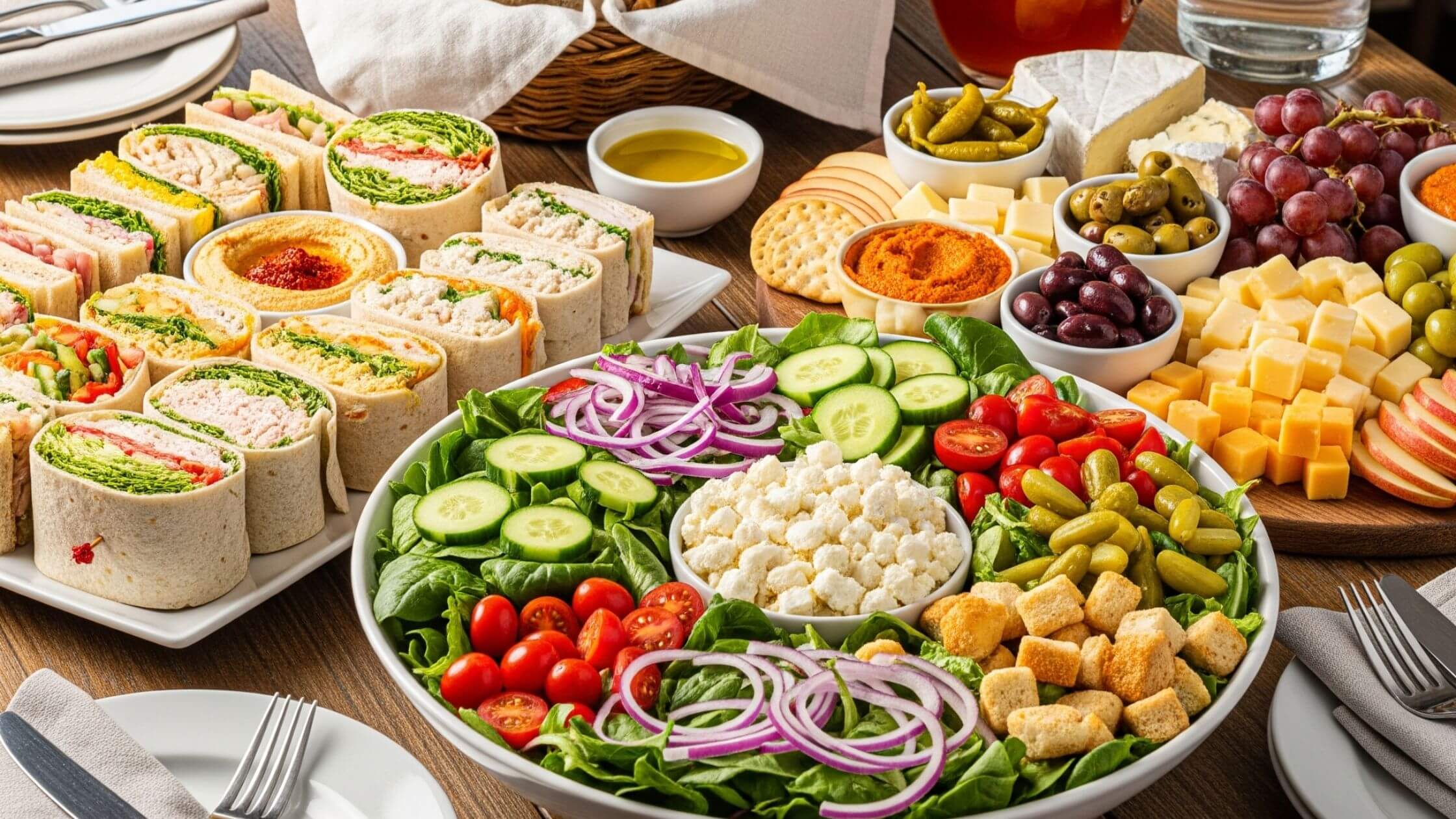 Different foods spread at the dining table