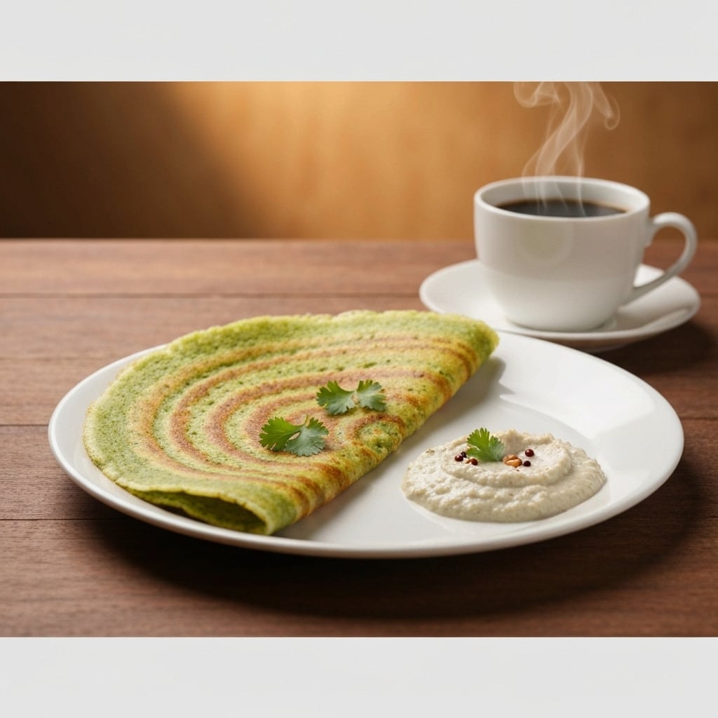 Pesarattu dosa with chutney on plate