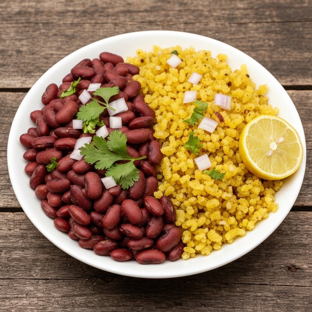 Rajma poha combo bowl on table