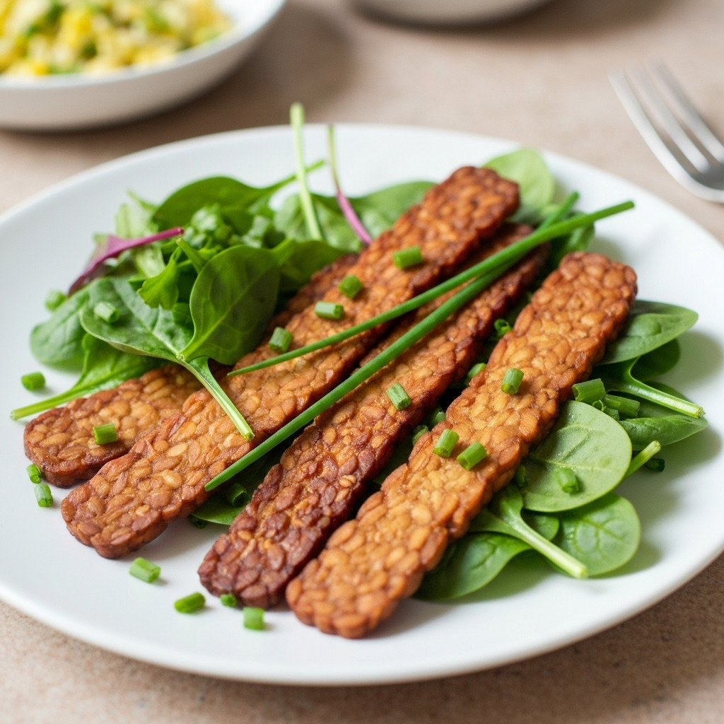 Smoky tempeh bacon breakfast plate