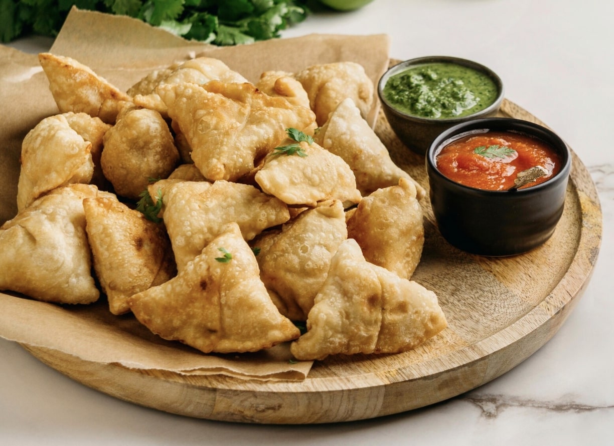 Air fried samosas with chutney
