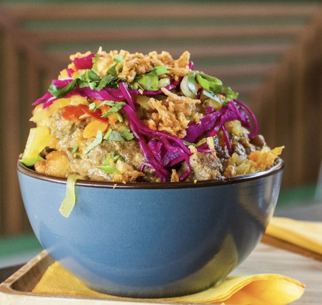 Burrito bowl with garnishings