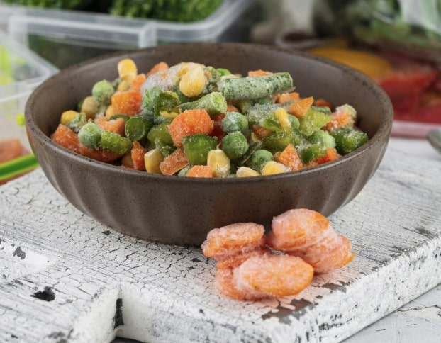 Steamed mixed veggies in a bowl