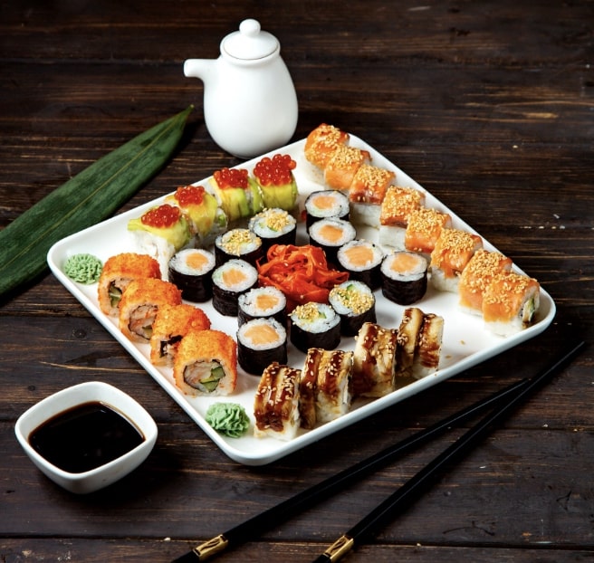 Sushi assortment on a plate