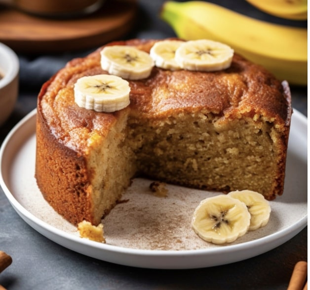 What Are 20 Simple and Healthy Banana Breakfast Recipes? 2 banana cake with banana garnishing