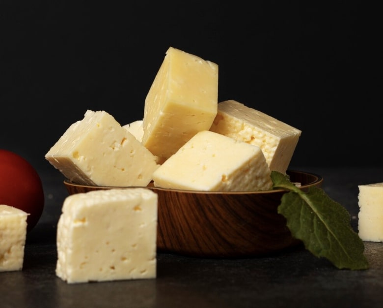 cheese chunks in a bowl
