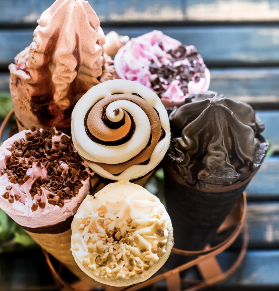 different flavors of gelato in a cone