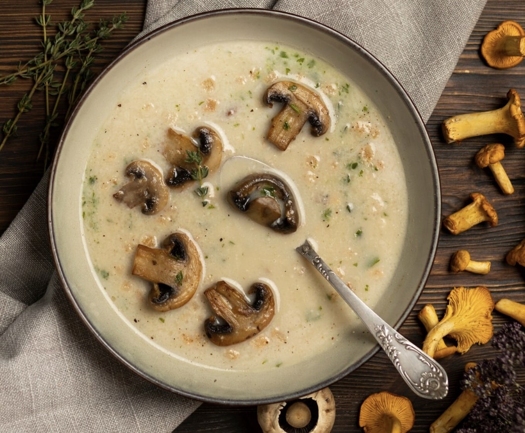 mushroom and mattar in a bowl