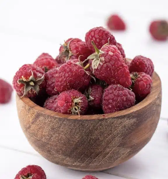 raspberries in a bowl