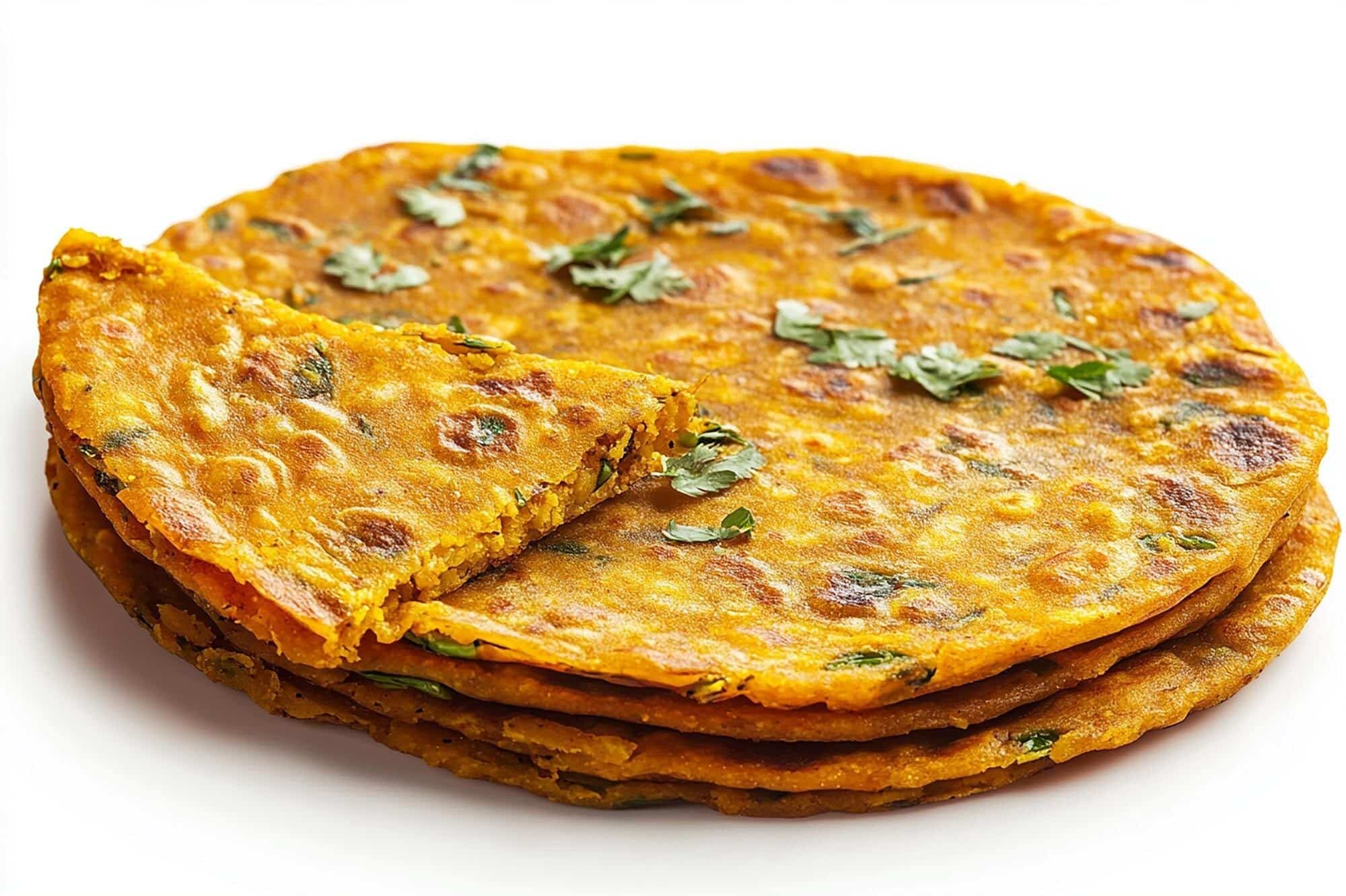 What are the 10 Best Ideas for Cooking Without Fridge? 4 A stack of Methi Thepla fenugreek flatbreads garnished with fresh coriander