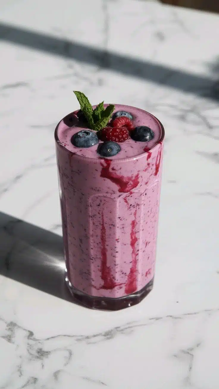 How to Make Smoothies at Home With Simple Ingredients? 2 Berry smoothie with chia seeds and fresh mint served in a glass jar