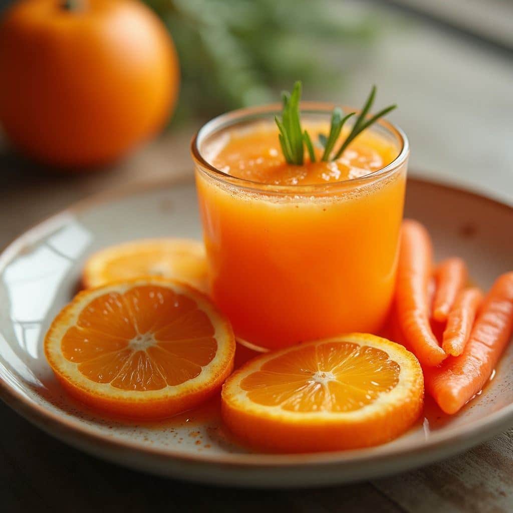 What Are the Benefits of Smoothies and Juices for Health? 4 Fresh carrot and orange juice served with sliced oranges and carrots