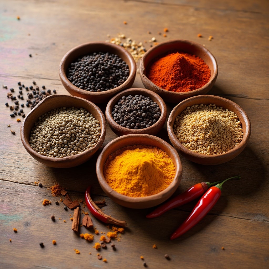 Table with small spice bowls 