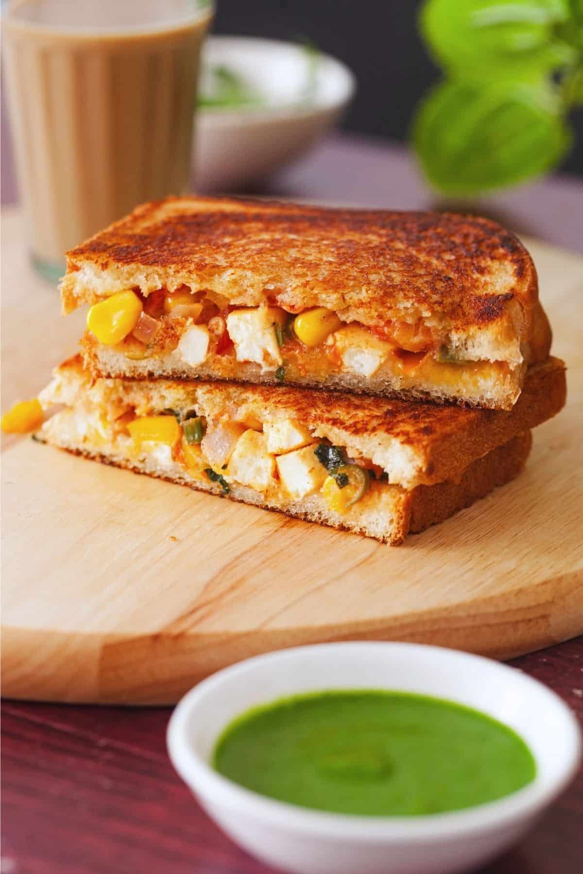 What Are the 25 Best Brunch Dishes for Weekend Meals? 45 Toasted paneer sandwiches served with chutney for Indian brunch