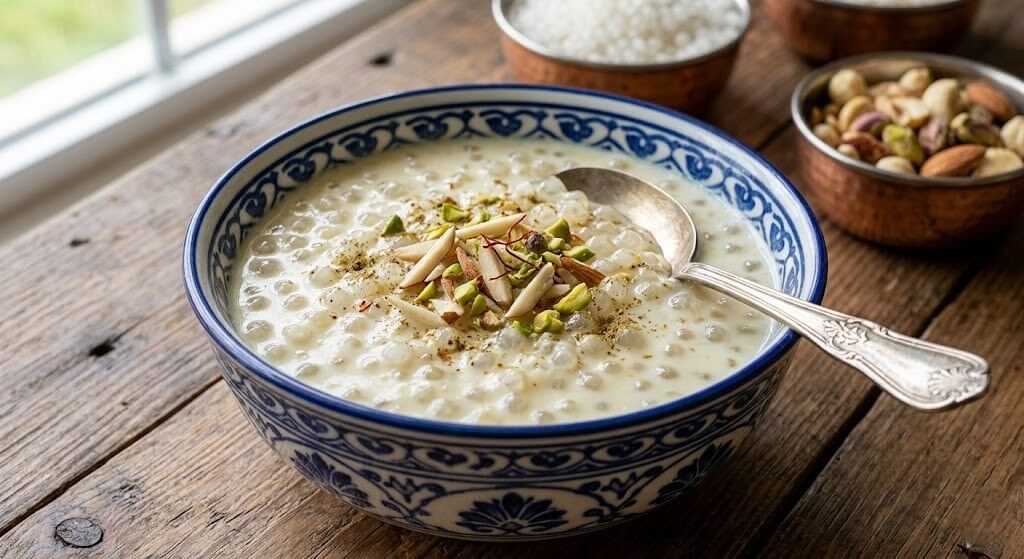 What Buddha Purnima Special Food Should You Prepare? 13 Sabudana kheer served in a bowl garnished with dry fruits and saffron