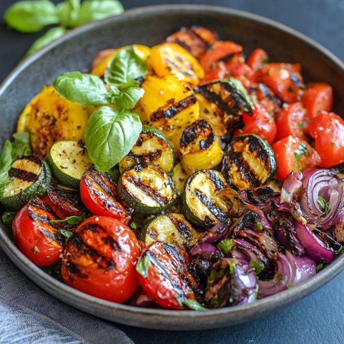 What Are Easy Summer Veggie Recipes for Light Meals? 2 Grilled veggie bowl with zucchini corn and bell peppers served in a bowl
