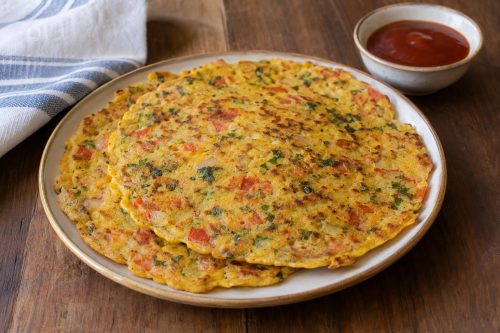 Besan Chilla 5 Homemade Besan Chilla (Chick Pea Pancakes), ready to serve