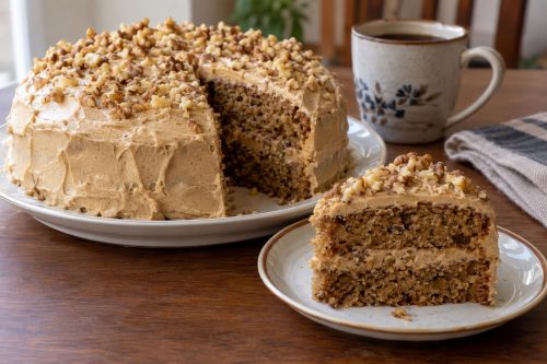 Homemade Coffee Walnut Cake, ready to serve